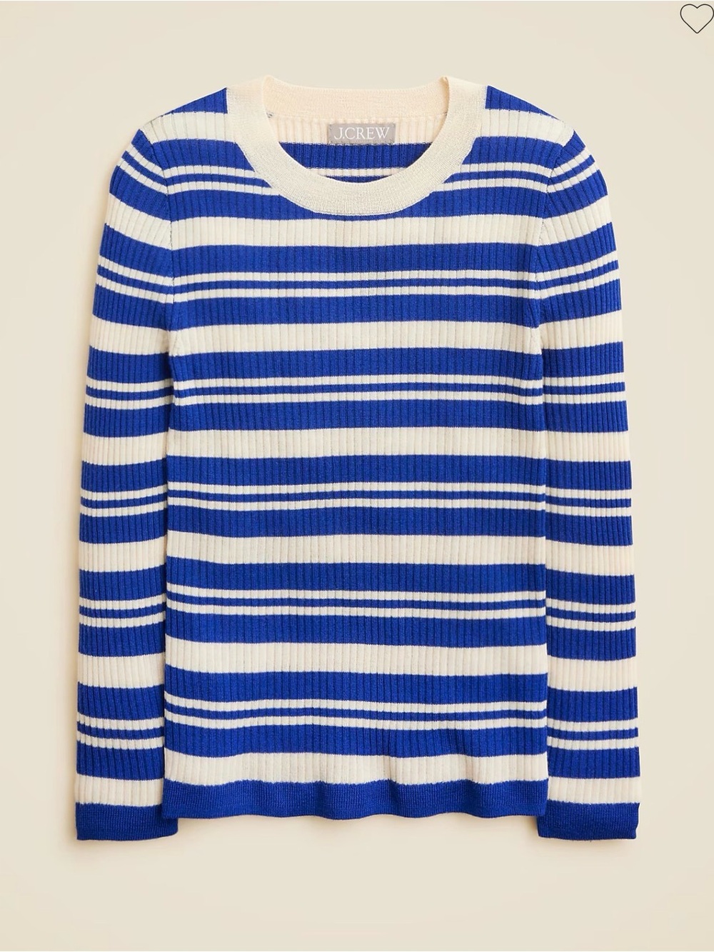 J Crew Carolyn Three-Quarter Sleeve Sweater in Striped Merino Wool - XS 💙🤍💙🤍